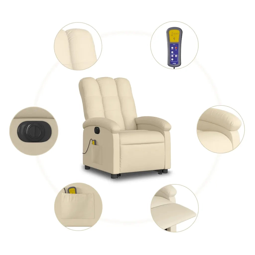 Poltrona Alzapersona Massaggiante Elettrica Crema in Tessuto 3204137
