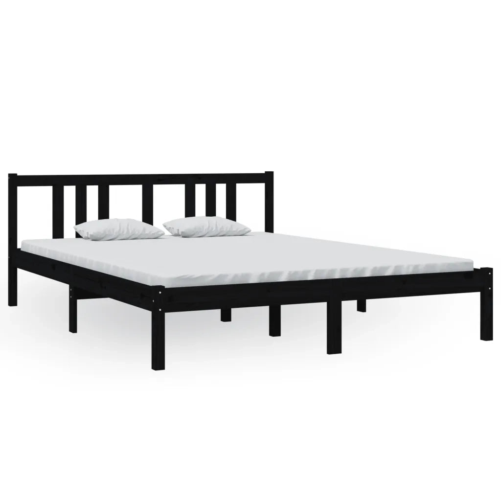 Letto matrimoniale | Letto per adulti | Giroletto Nero in Legno Massello 150x200 cm King Size