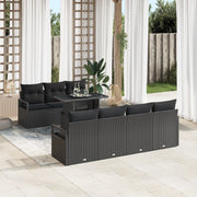 Set Divano da Giardino  da 8 pezzi con Cuscini Nero Rattan Polietilene