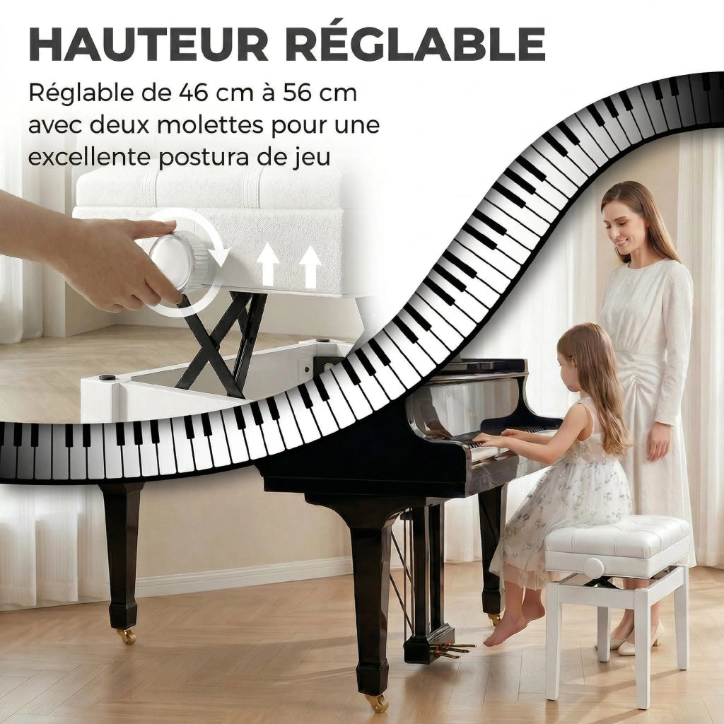 Sgabello da piano con seduta regolabile in legno ¨C Zephmum ¨C Bianco