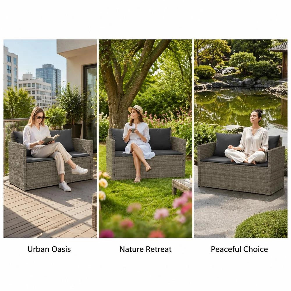 Garden Bench With Cushions, Grey Poly Rattan