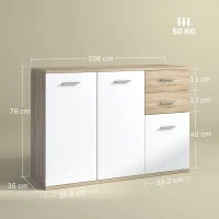 Credenza Moderna con 3 Armadietti e 2 Cassetti, in Legno, 106x35x76 cm, color Legno