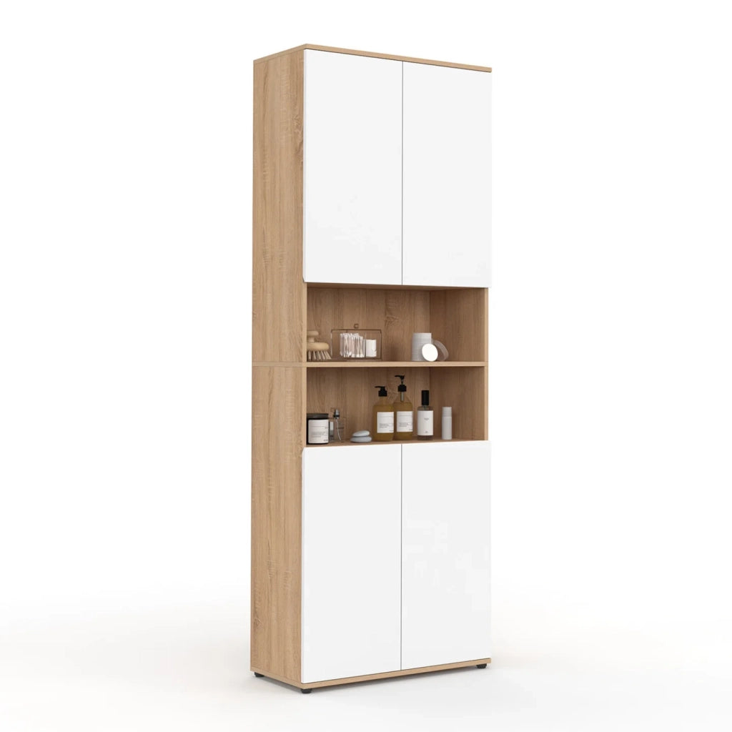 IDMarket - Mobile bagno TOMI a 4 ante e 2 nicchie in faggio bianco