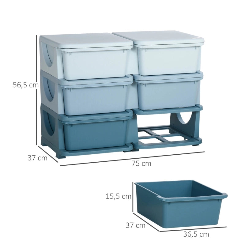 Cassettiera contenitore in plastica con 6 cassetti, organizer giochi per cameretta, blu