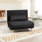 Divano letto 2 in 1 con schienale regolabile a 6 posizioni, cuscino e gambe di supporto, in tessuto effetto lino nero