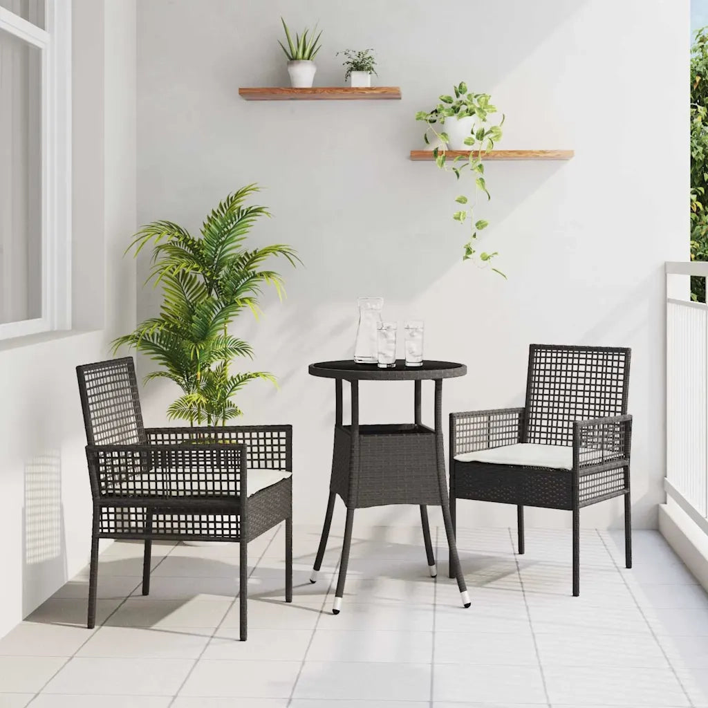 Set da Pranzo per Giardino 3 pz | Set Salotto da Giardino Nero polyrattan