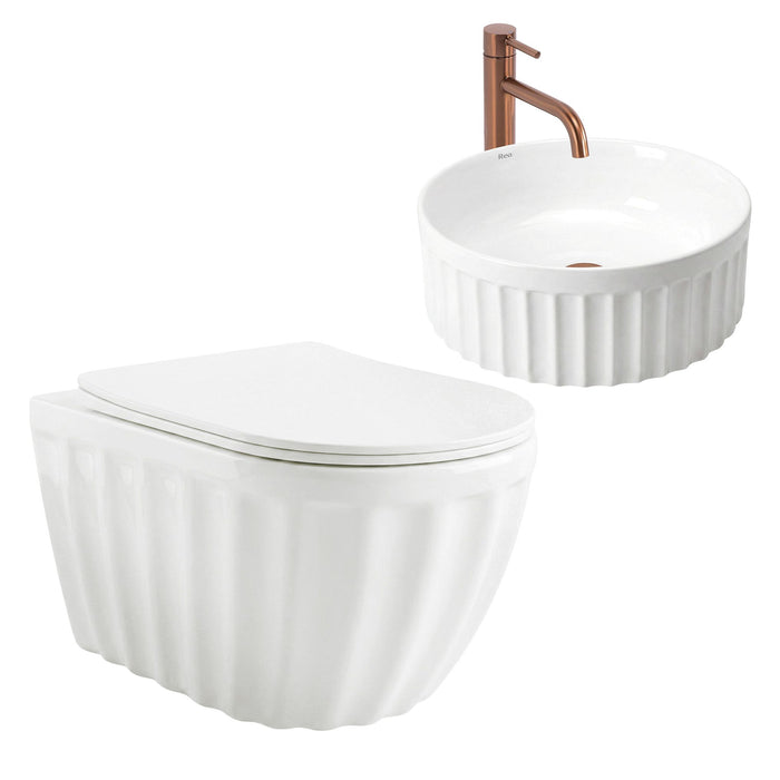 Set: Wc Sospeso + Lavabo Da Appoggio Rea Duo White