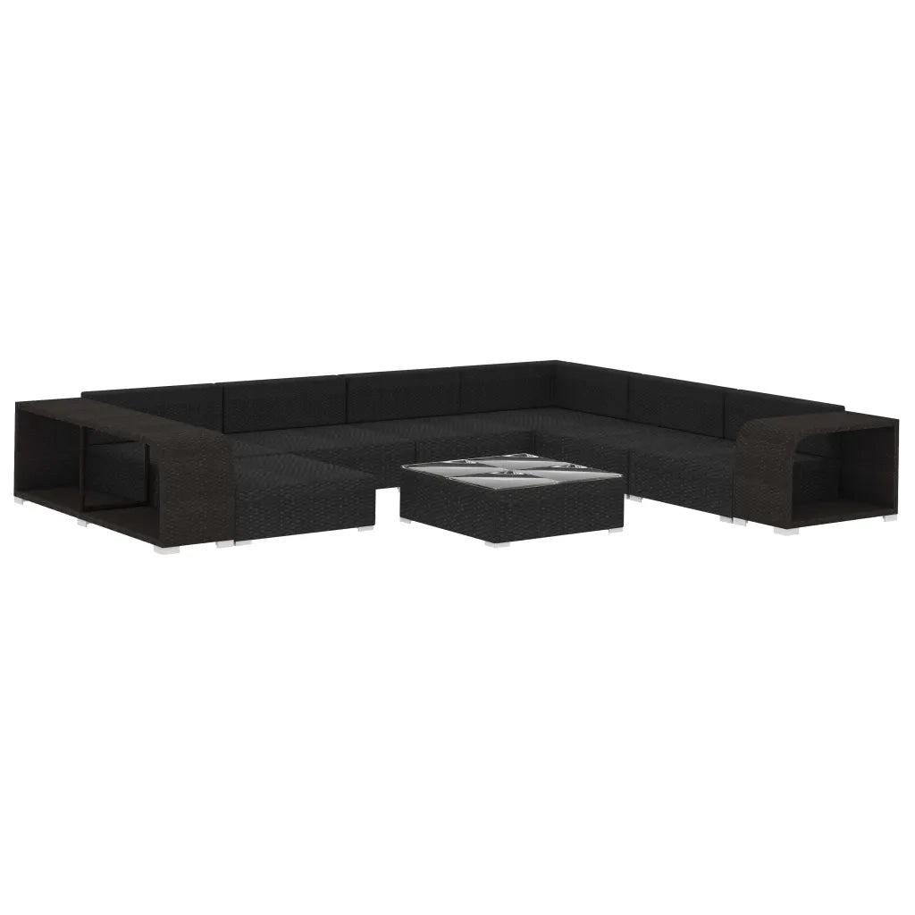Set Divani da Giardino 10 pz con Cuscini in Polyrattan Nero