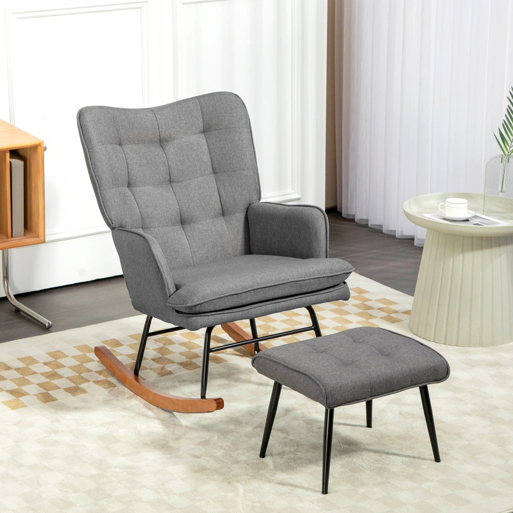 Poltrona a Dondolo con Pouf ¨C Minimal ¨C Grigio Scuro Tessuto 64x89x90cm