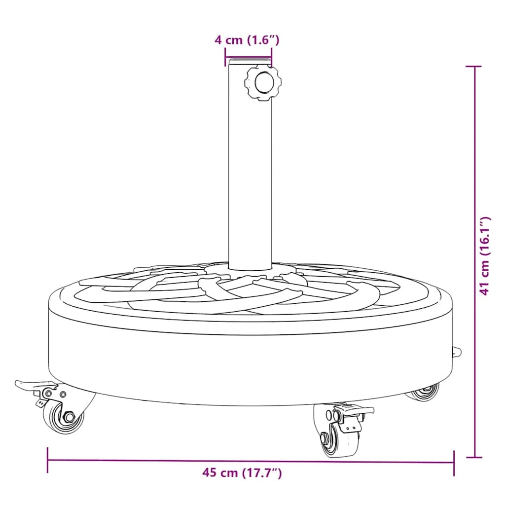 Base rotonda per ombrellone con ruote bloccabili dimensioni 45 x 41 cm stabile vernice PE nera opaca 02_0056649