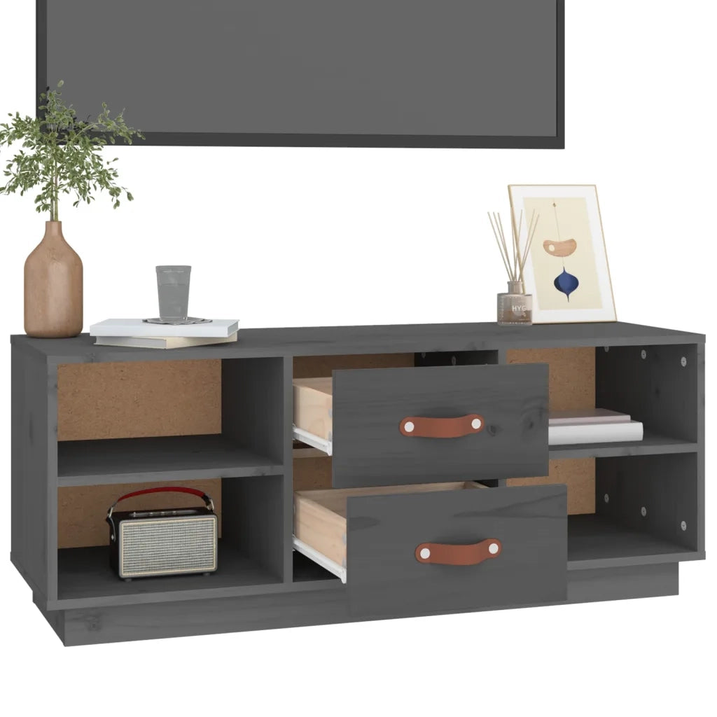Mobile TV | Armadietto TV | Mobile Porta TV Grigio 100x34x40 cm in Legno Massello di Pino