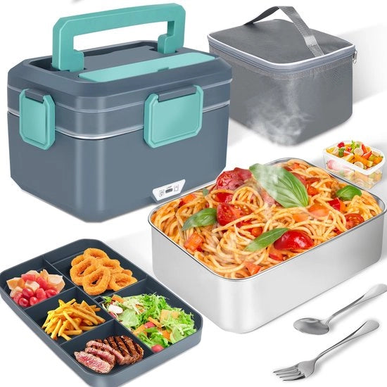 Elettrodomestico portatile 3,5L 90W, elettrodomestico con grande capacità, elettrodomestico per uso domestico/autoveicoli, con forchetta e cucchiaio, elettrodomestico portatile per campeggio in furgone.