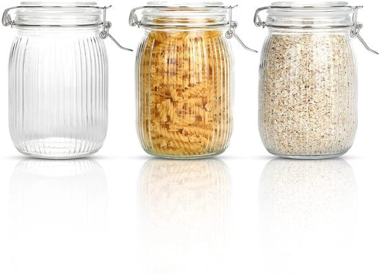 Set di 3 contenitori in vetro con coperchio - contenitori in vetro ermetici per conservazione - 1 litro