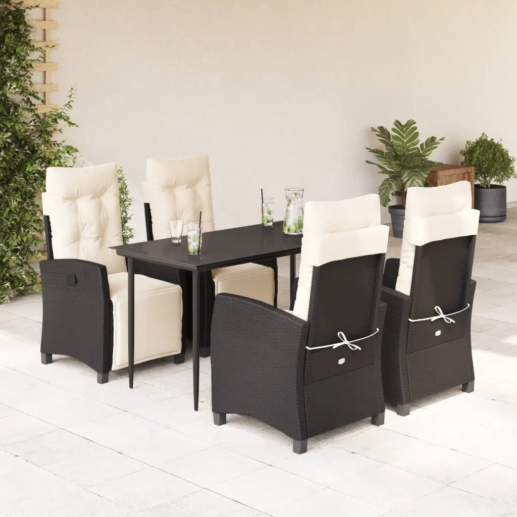 Set da Pranzo da Giardino 5 pz Nero con Cuscini in Polyrattan