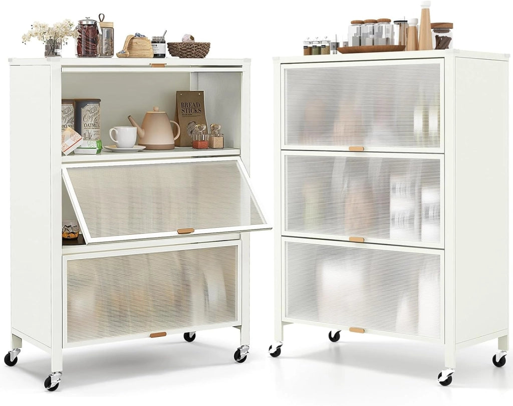 Armadietto da cucina, scaffale da cucina in piedi su ruote, cassettiera da cucina a 4 livelli con ante per PC e pannello posteriore rimovibile, supporto per microonde, 81 x 37 x 115 cm