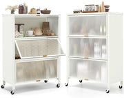Armadietto da cucina, scaffale da cucina in piedi su ruote, cassettiera da cucina a 4 livelli con ante per PC e pannello posteriore rimovibile, supporto per microonde, 81 x 37 x 115 cm