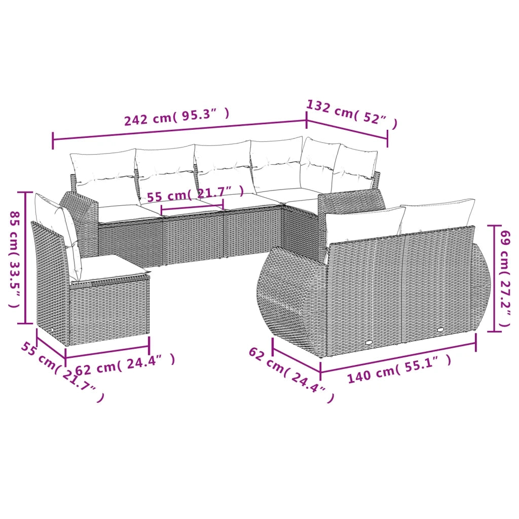 Set Divani da Giardino con Cuscini 8 pz Nero in Polyrattan 3221635