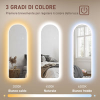 Specchio da Parete ad Arco con Luce LED Dimmerabile Touch 40x3x120 cm