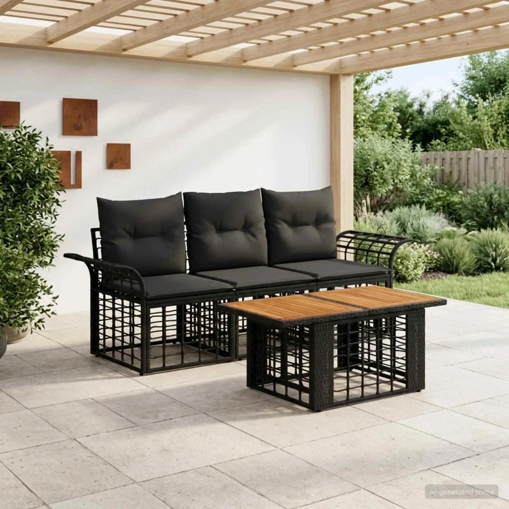 Set Divano da Giardino 4 pz Nero e Grigio scuro polyrattan 3437943