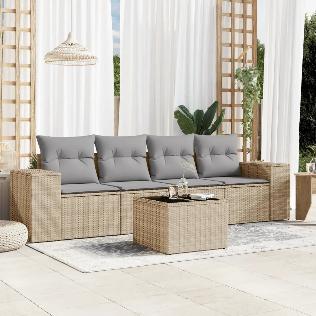 Set Divano da Giardino 5 pz con Cuscini Beige in Polyrattan 3254626