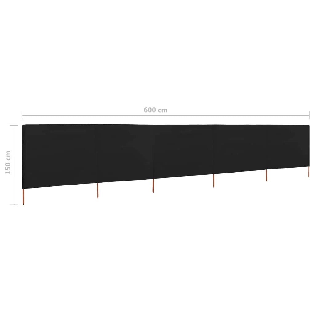 Schermo divisorio in tessuto a 5 pannelli 600 x 120 cm nero 02_0008821