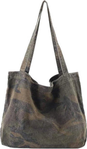 Borsa da Spalla in Canapa Vintage Camuffata a Tela - Verde - Borsa per la Spesa