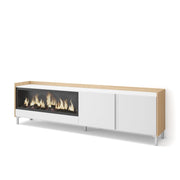 Mobile TV Soggiorno, 212x61x35 cm, Per TV fino a 80", Camino elettrico XXL, Design industriale, Bianco e Rovere soft