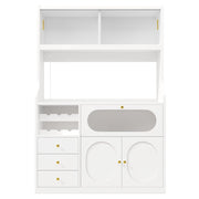Credenza alta da cucina LED con 2 ante scorrevoli in vetro; 3 cassetti e ripiani regolabili; bianco; 120 × 40 × 180 cm