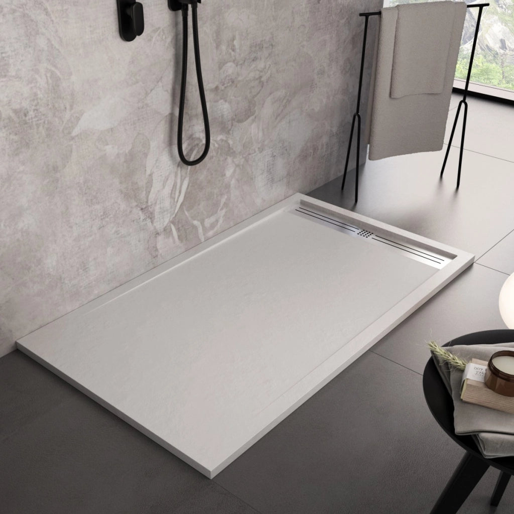 Piatto doccia in marmoresina bianco effetto pietra cemento relax, misura 90x120