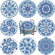 Pannelli di supporto 5D con disegni a diamanti - Mandala blu - 8 pezzi - Antiscivolo - Base in gomma