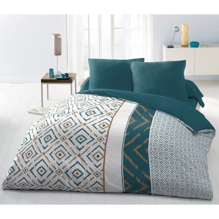 Copripiumino in microfibra ETHNO 220x240cm e 2 federe 63x63cm Duck Blue
