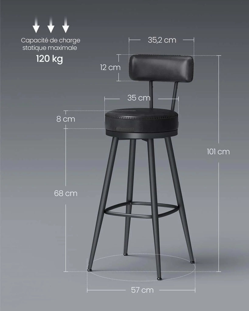 Set di 4 sgabelli da bar sedie da cucina di design con seduta imbottita in PU e cuciture moderne per cucina o bar nero 12_0005373