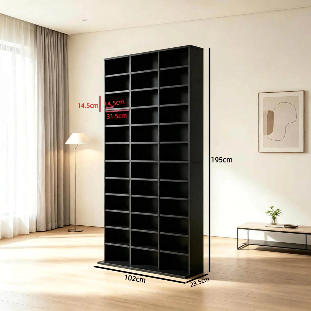 Mobile porta CD 102x23.5x195 cm con ripiani regolabili in MDF nero