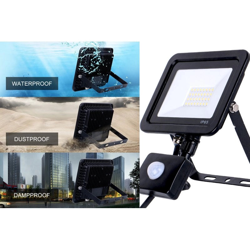 Faro Led Flood Light Slim 20W IP65 Bianco Neutro Carcassa Nera Sensore PIR Opzionale CL1918
