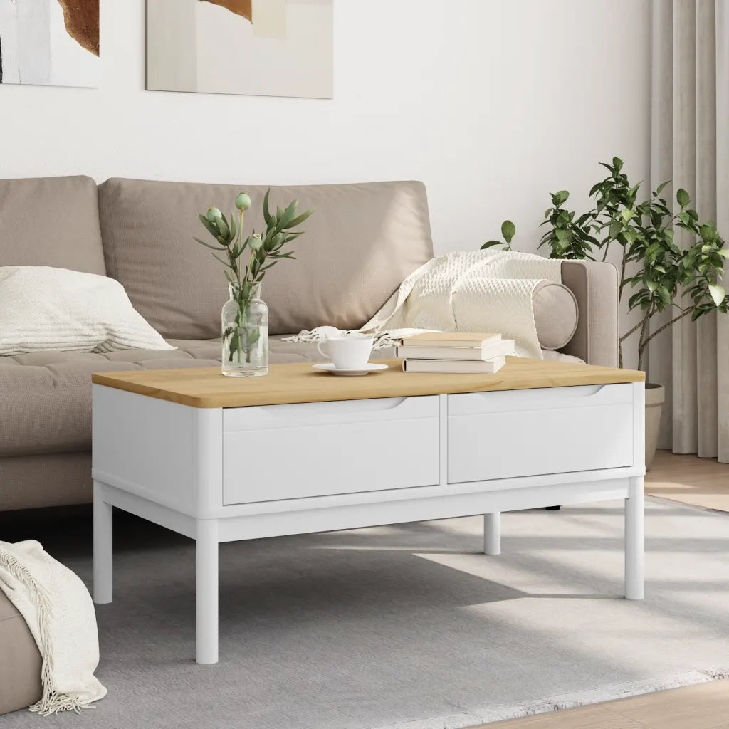 Tavolino da salotto | Tavolino da caff¨¨ | Tavolino da Soggiorno FLORO Bianco 99x55,5x45 cm in Legno di Pino