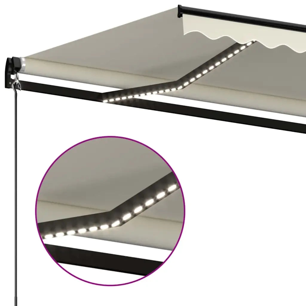 Tenda da Sole Retrattile Manuale con LED 450x300 cm Crema 3069122