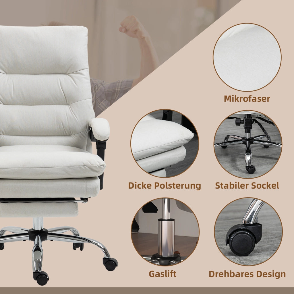 Sedia da ufficio con massaggio e riscaldamento ¨C zephmum ¨C Pelle sintetica, 65x72x109-117cm, Bianco crema