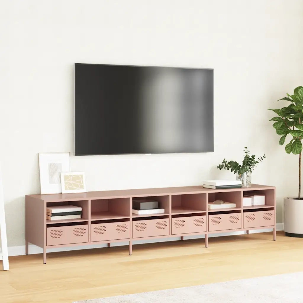Mobile TV-Credenza per TV-Console TV Rosa 202x39x43,5 cm in Acciaio Laminato a Freddo 250987