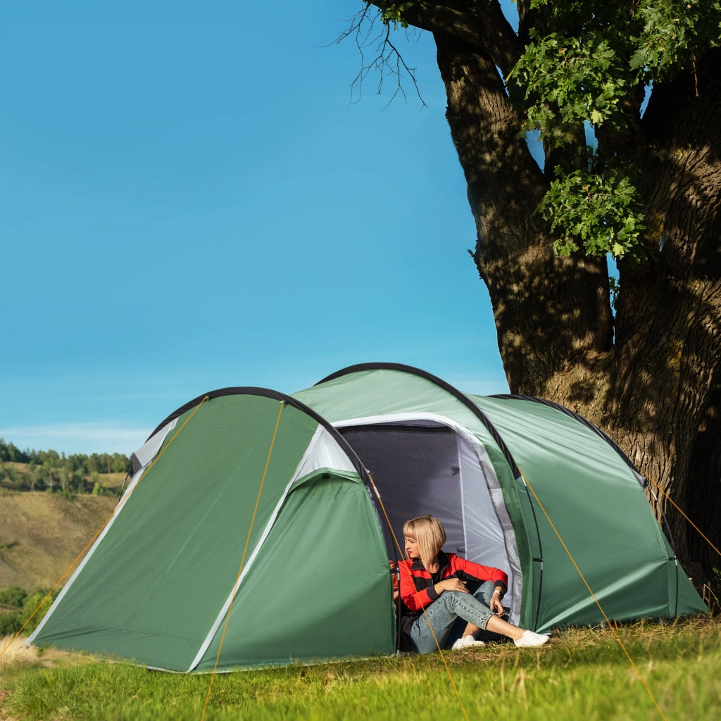 Tenda tunnel per 2-3 persone; tenda da campeggio 190T con perni; fibra di vetro e poliestere; verde scuro; 426x206x154cm per avventure all'aperto