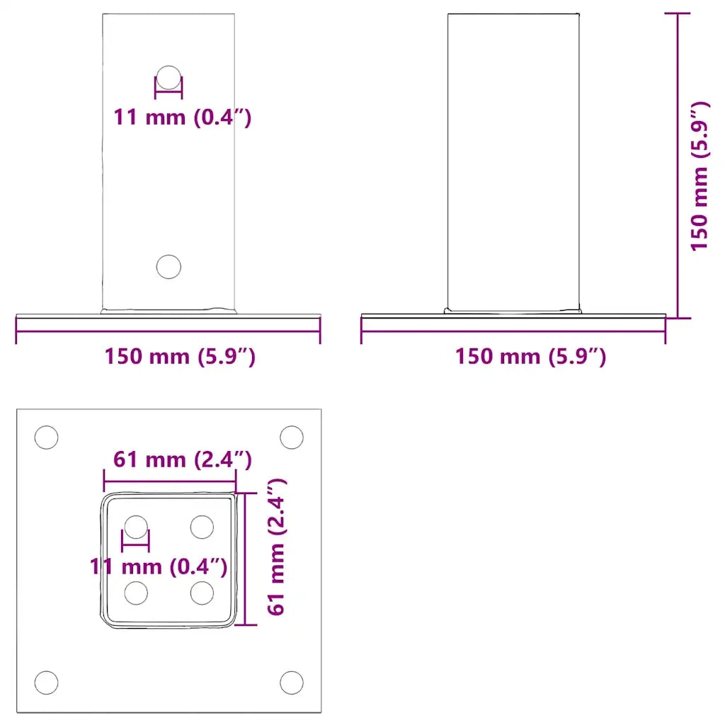 vidaXL Basi per Pali Quadrate 12 pz Argento 61x61 mm Acciaio Zincato