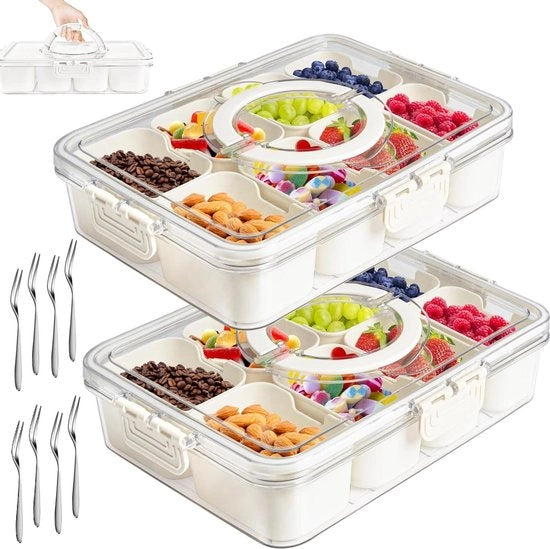 Bacchette per snack - 2 pezzi - contenitore per snack con coperchio - impermeabile - organizzatore per tablet di snack - per caramelle - verdure - biscotti - noci - dessert - frutta