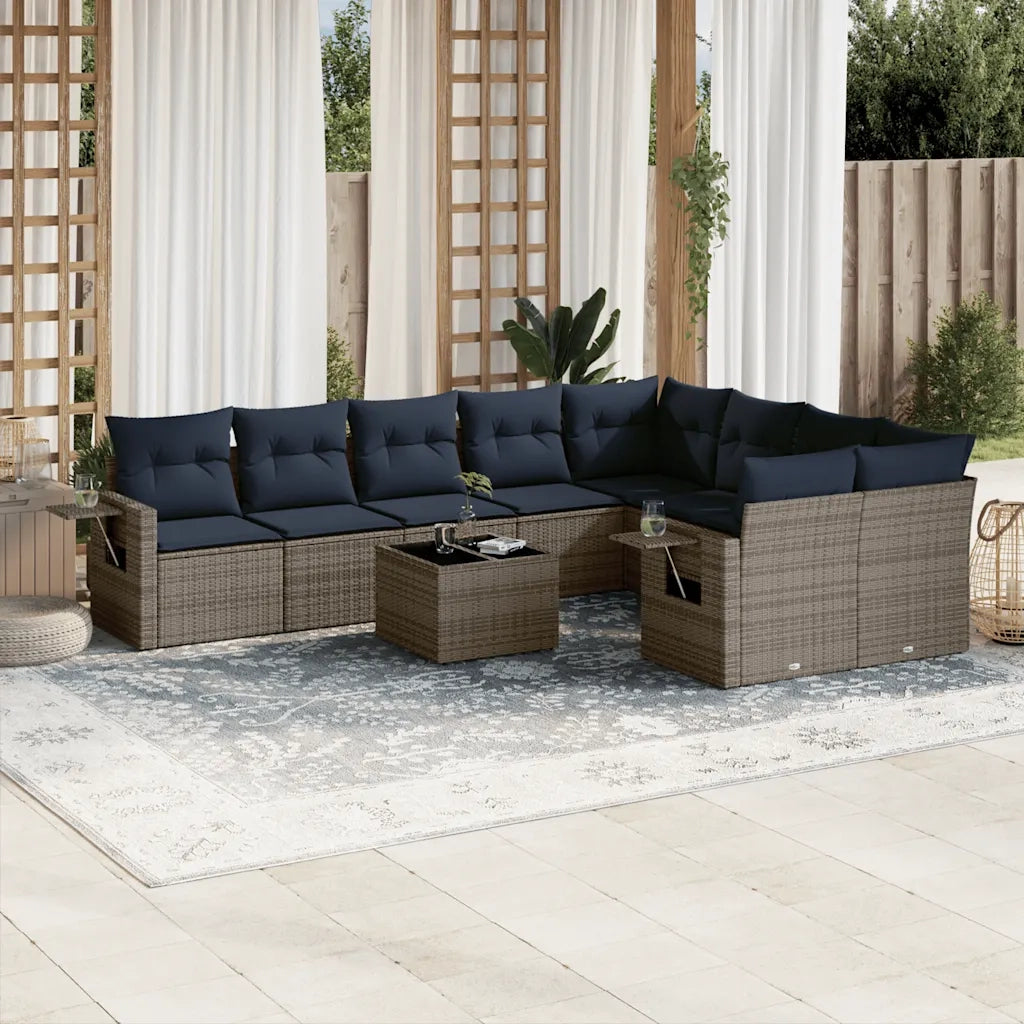 Set Divani da Giardino 10 pz con Cuscini Grigio in Polyrattan 3220650