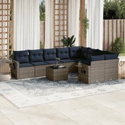 Set Divani da Giardino 10 pz con Cuscini Grigio in Polyrattan 3220650