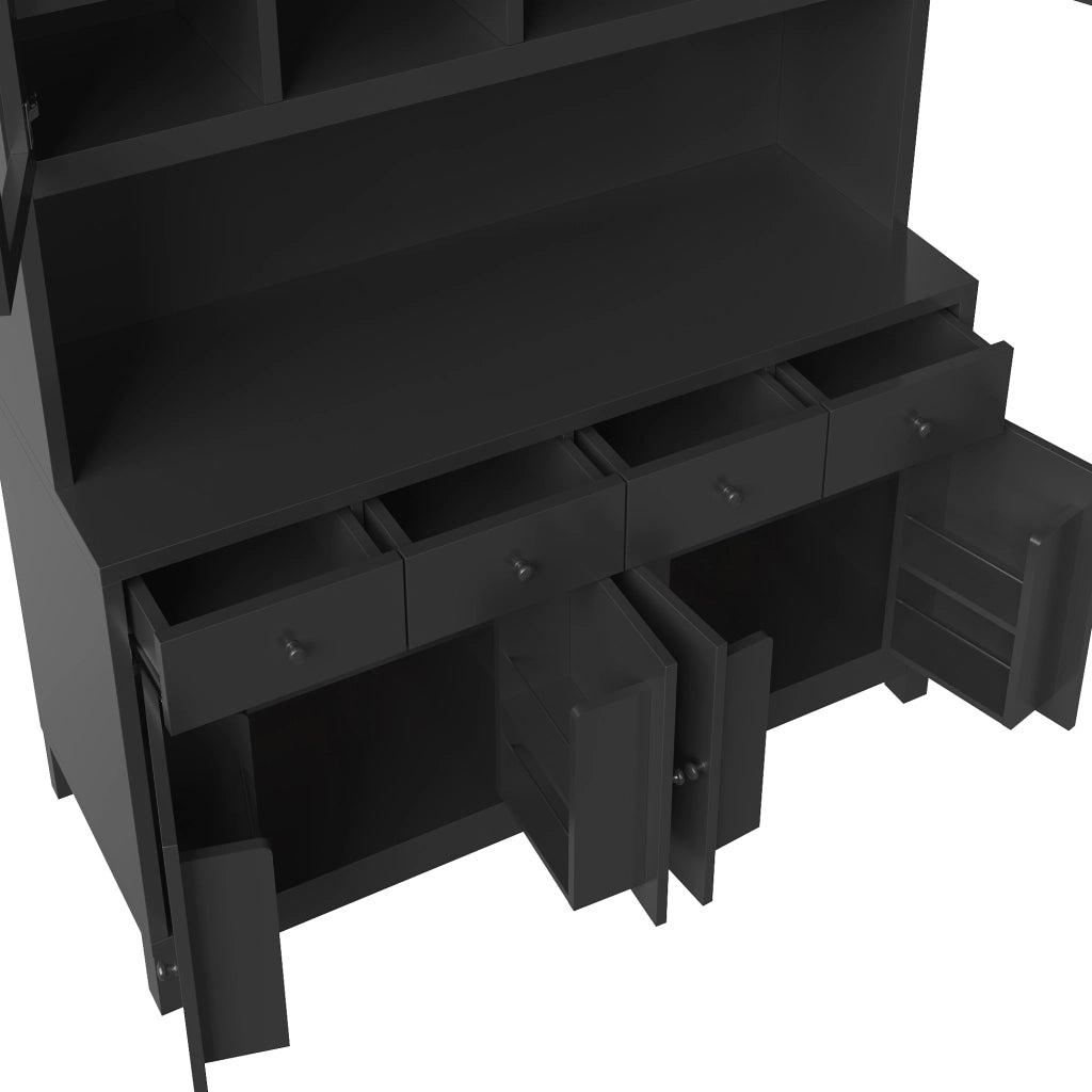 Credenza alta con LED RGB da app, 4 cassetti e ripiani regolabili per cucina e soggiorno in MDF nero 140 × 38,5 × 180 cm