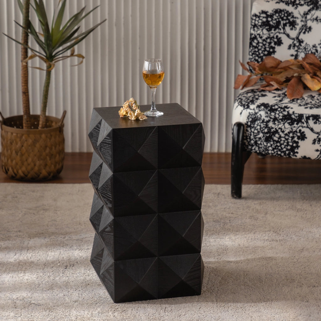 Tavolino basso in legno massello e MDF con rilievo tridimensionale, stile retrò, senza montaggio, per soggiorno, nero