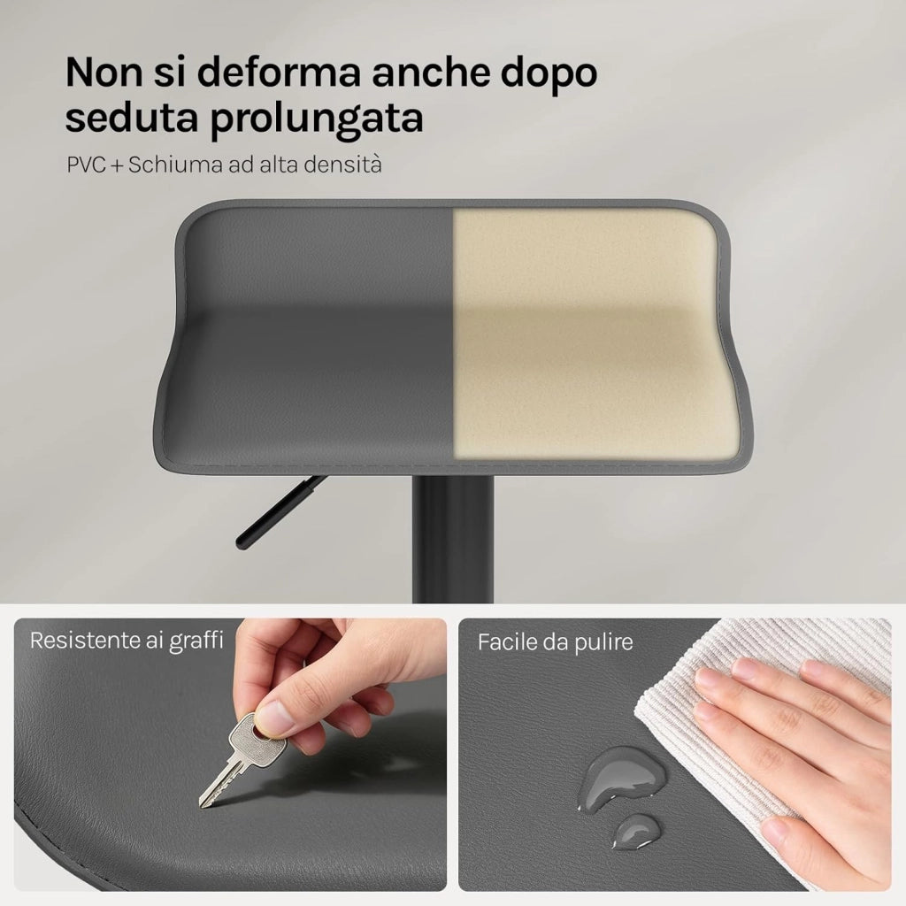 Sgabelli da Cucina Set di 4, Sgabello da Bar Colazione Regolabile in Altezza, Sgabello da Banco Girevole a 360°per Bar, Cucina, Banco, Caffè, PVC+Metallo, con Poggiapiedi, Grigio+Nero