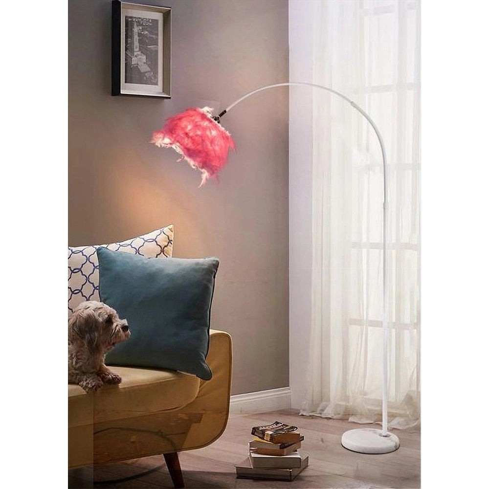 Trade Shop - Lampada Da Terra In Metallo Piuma Attacco E27 Max.60w 185x110 Cm Bianco Rosa D26 - Rosa