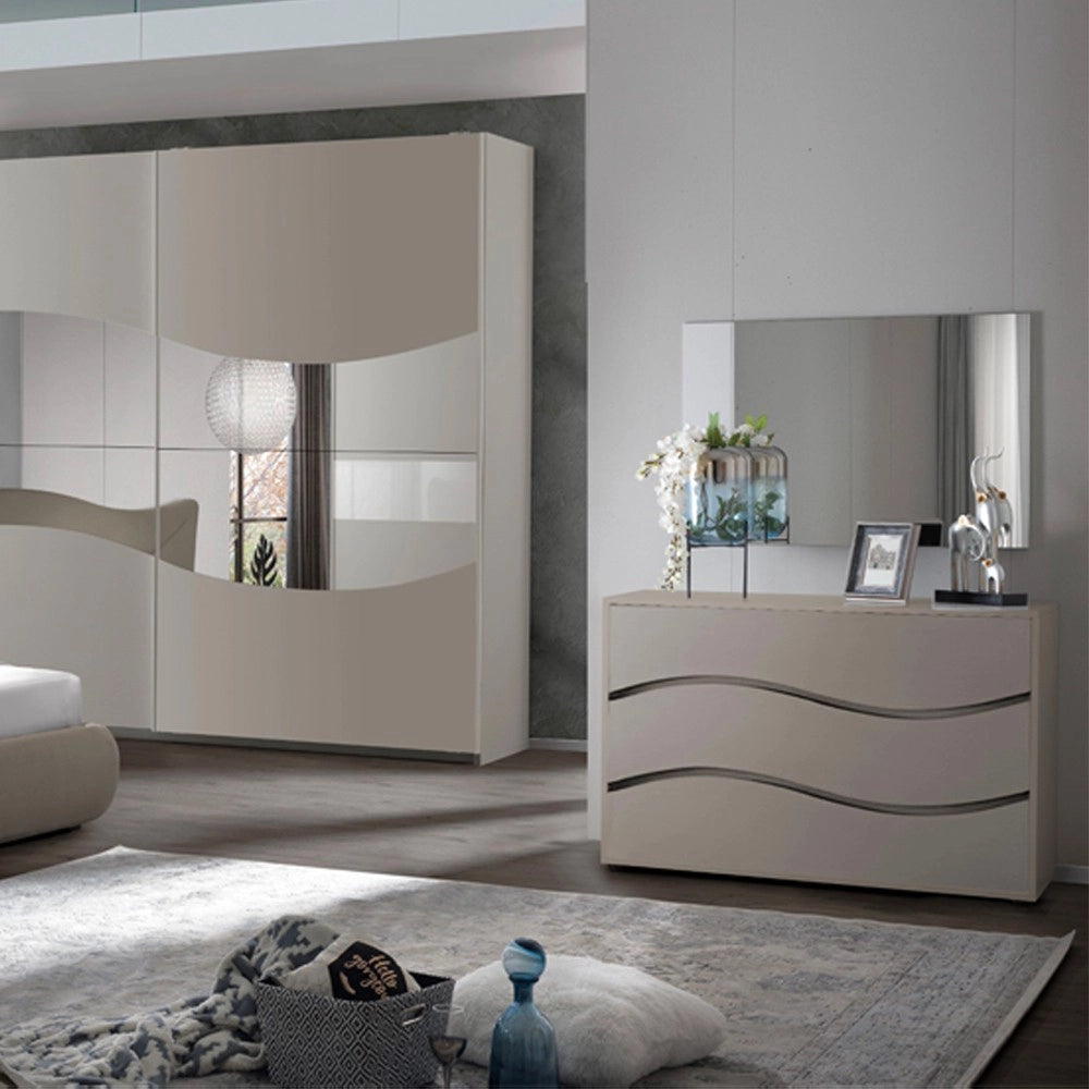 Camera da Letto matrimoniale Soave grigio con Letto contenitore e armadio 2 ante scorrevoli