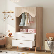 ARMADIO APERTO con asta appendiabiti e 2 cassetti 80x46x141,5 cm Bianco/Naturale