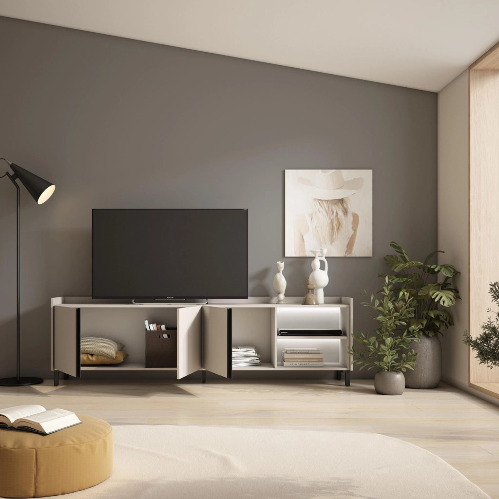 Mobile TV Soggiorno, 207x61x35 cm, Per TV fino a 80", Design industriale, LED, Beige